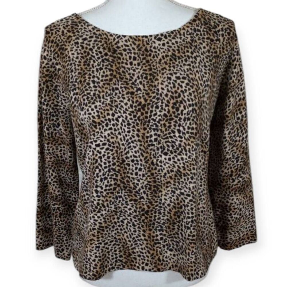 WORLD REPUBLIC CLOTHING CO. BLACK & TAN LEOPARD PRINT TOP SZ.XL EUC.